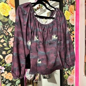 Pinup Girl Clothing Bat Print Top Blouse